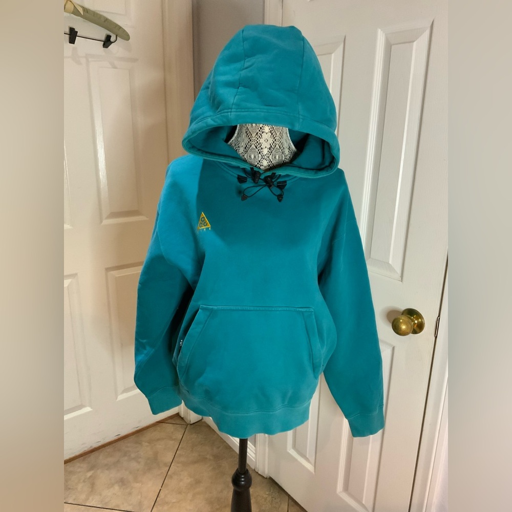 Nike ACG Therma-FIT Fleece Pullover Hoodie TEAL BLUE size MEDIUM
